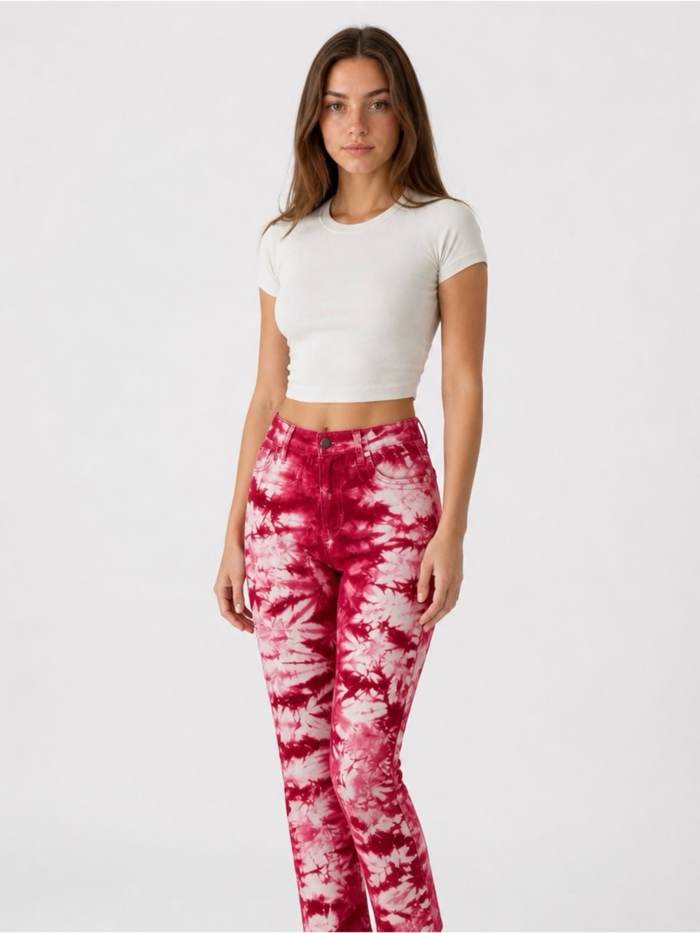 Ella Moss Red and White Tie-Dye Skinny Jeans